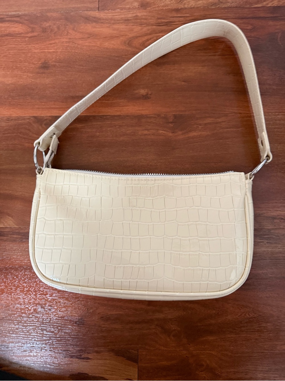 Cream Croc-Embossed Shoulder Bag